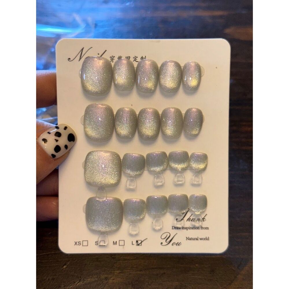 Silver Glitter Round Press On Nails & Toe Nails Size Large